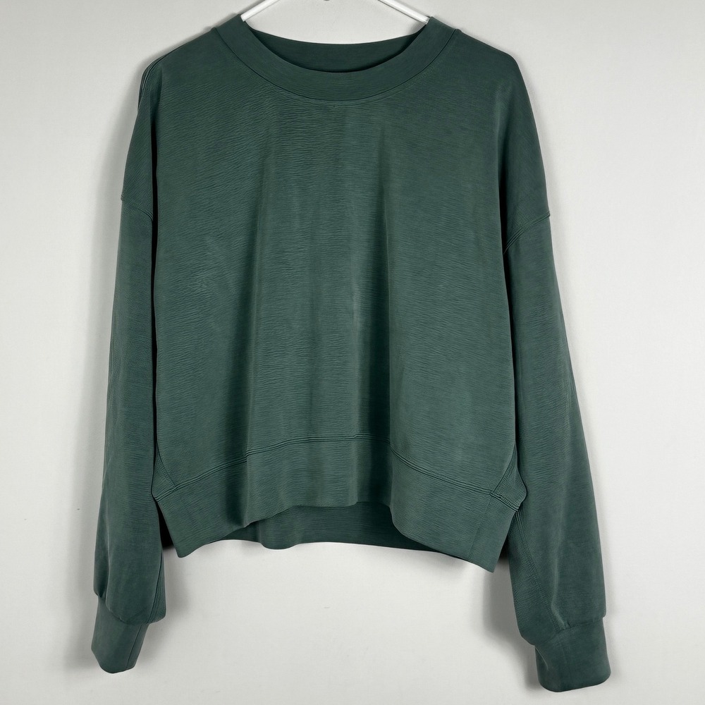 Lululemon Softstreme Perfectly Oversized Cropped Crew Forrest Crew Womens Sz 10 - Picture 3 of 16